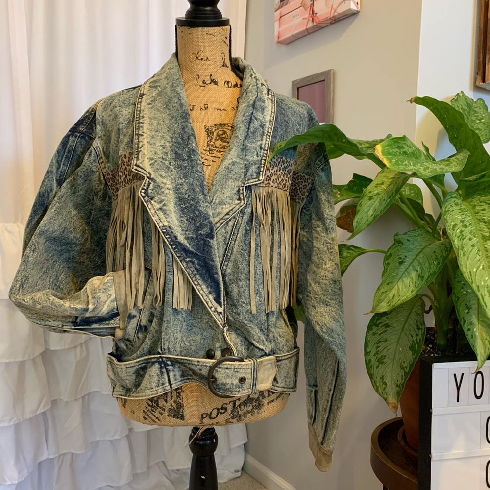 Country Nashville Bohemian Acid Wash Jean Leather Jacket Vintage